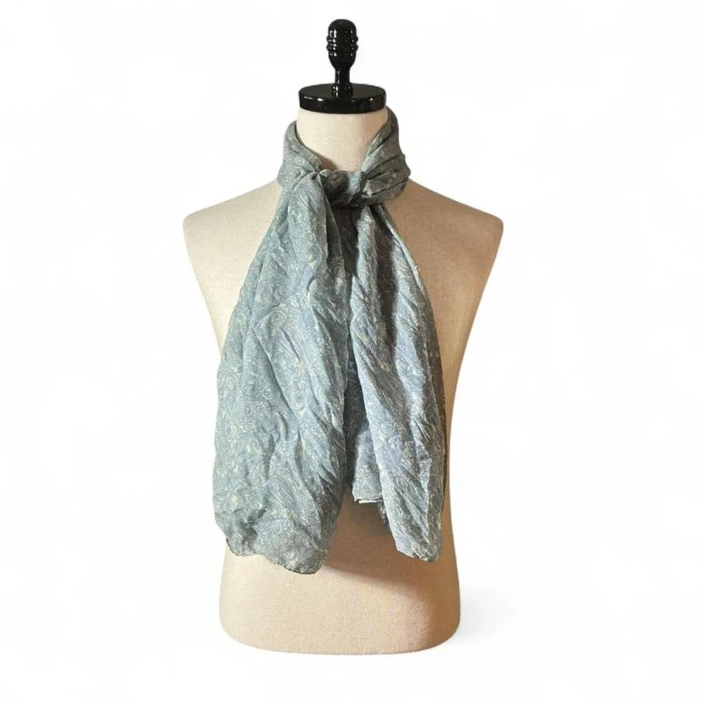 FIRENZE - ITALIA Blue Paisley Print Viscose Silk Scarf Lightweight Fashion Italy